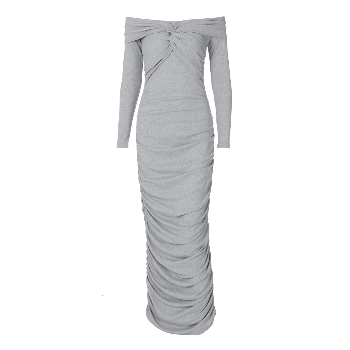 Hot Selling Women's Clothing New Autumn New Product Fashionable Temperament Slim Fit One Line Pleated Long Sleeved Dress