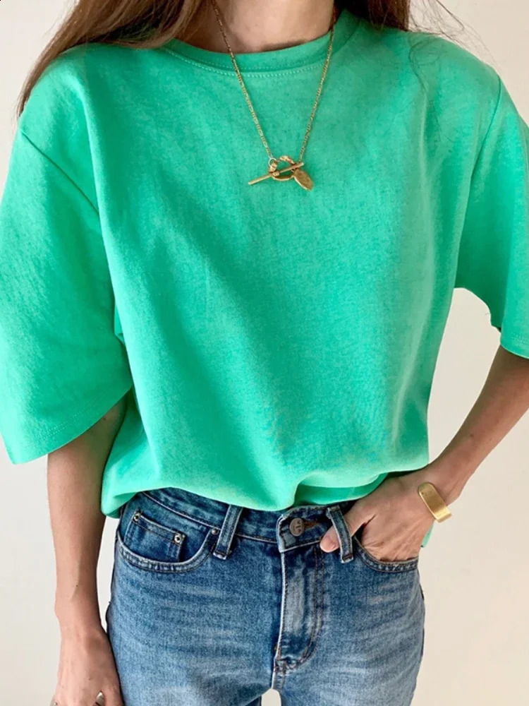 Summer T Shirt Women Cotton Elasticity Woman Clothes Oversize Tops Pink White Tshirt Loose Maxi Female Short Sleeve Tee 250225