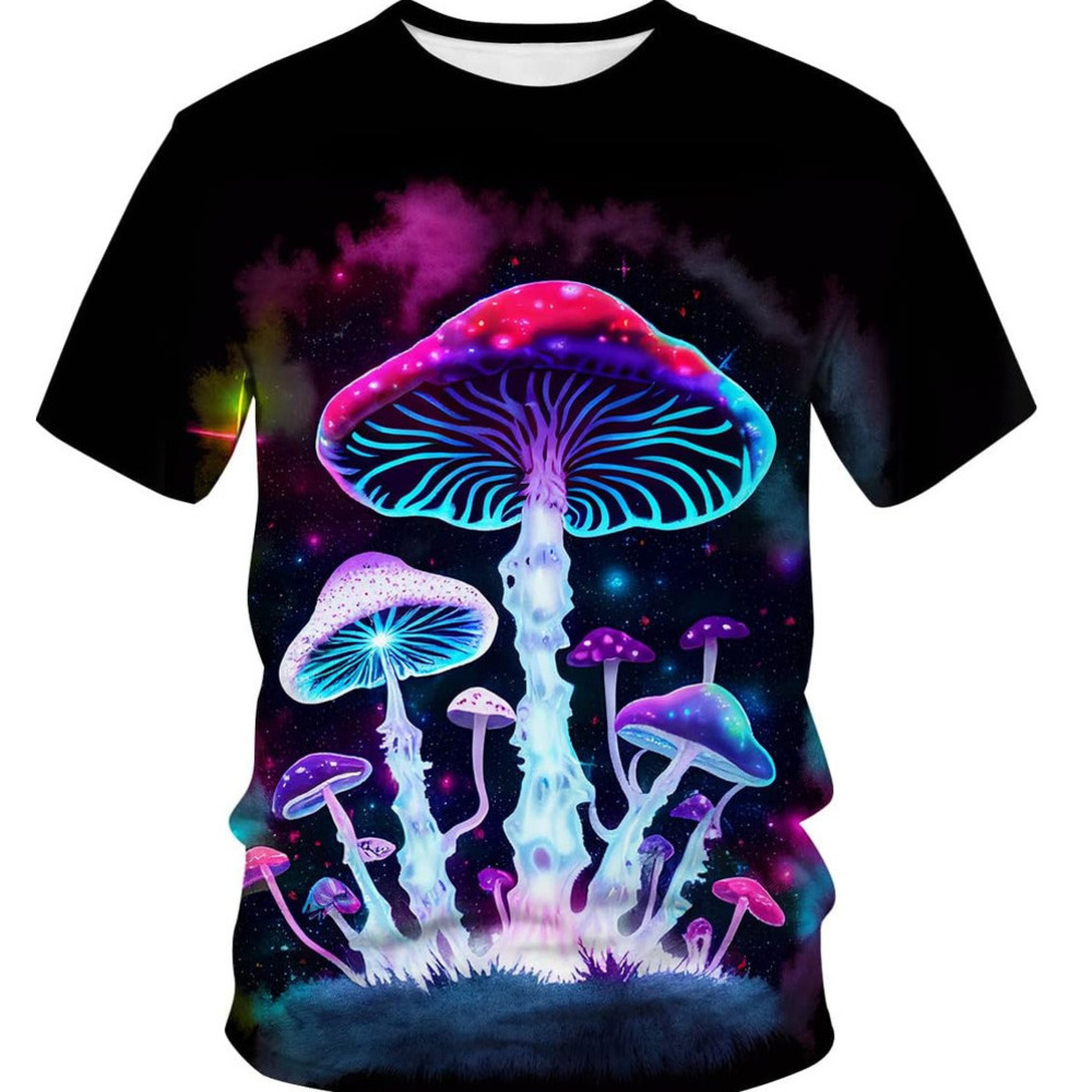 Mens T shirt Men's Hippie Mushroom Print Summer Short Sleeve T-Shirt tee Casual tops summer clothes Cool patterns