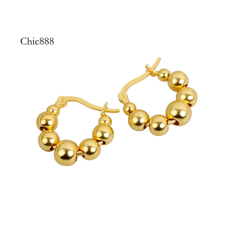 Hot Selg Minimalist Sier Geometric Circular Round Beads Shaped Gold Plated Hoop Earrings for Women Girls