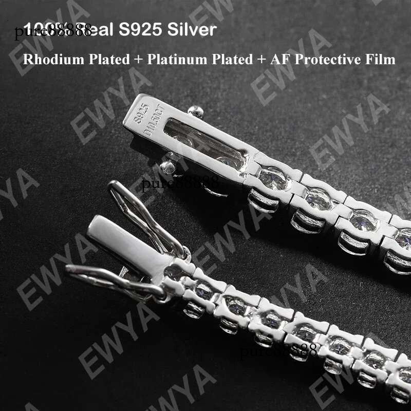 EWYA New In Real D Color Full 2mm 0.03CT Moissanite Tennis Bracelet For Women S Sier Plated Dia k Bracelets Gift