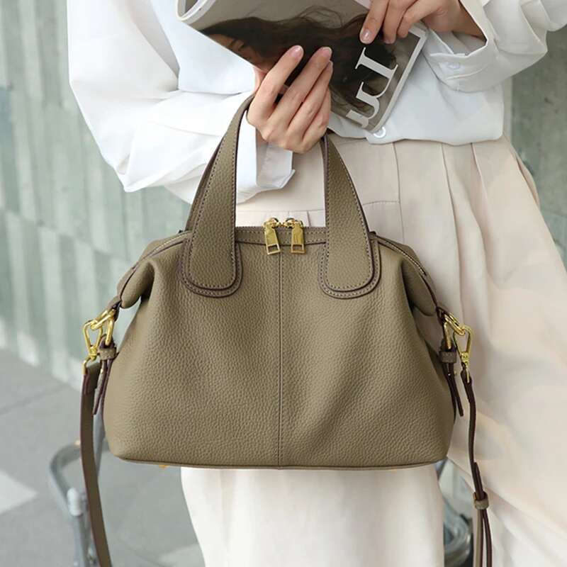 Toptrends 100% Cowhide Genuine Leather Handbags For Women 2024 Trend Designer Wide Strap Pillow Ladies Shoulder Crossbody Bags