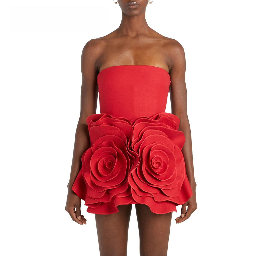 Patchwork Appliques Sexy Mini Dress For Women Strapless Sleeveless High Waist Slimming A E Dresses Female New