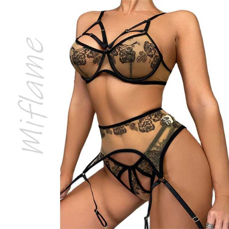 Miflame-Fashion lace embroidery lace stitching cross sexy lingerie setXJ250301
