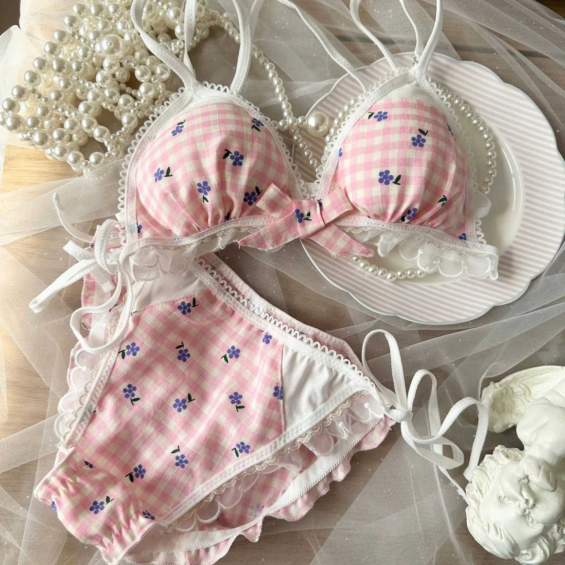 Cute bra and panty set seamless fresh lingerie briefs sweet lolita big show small chest soft girl brassiere cutton my melodyXJ250301