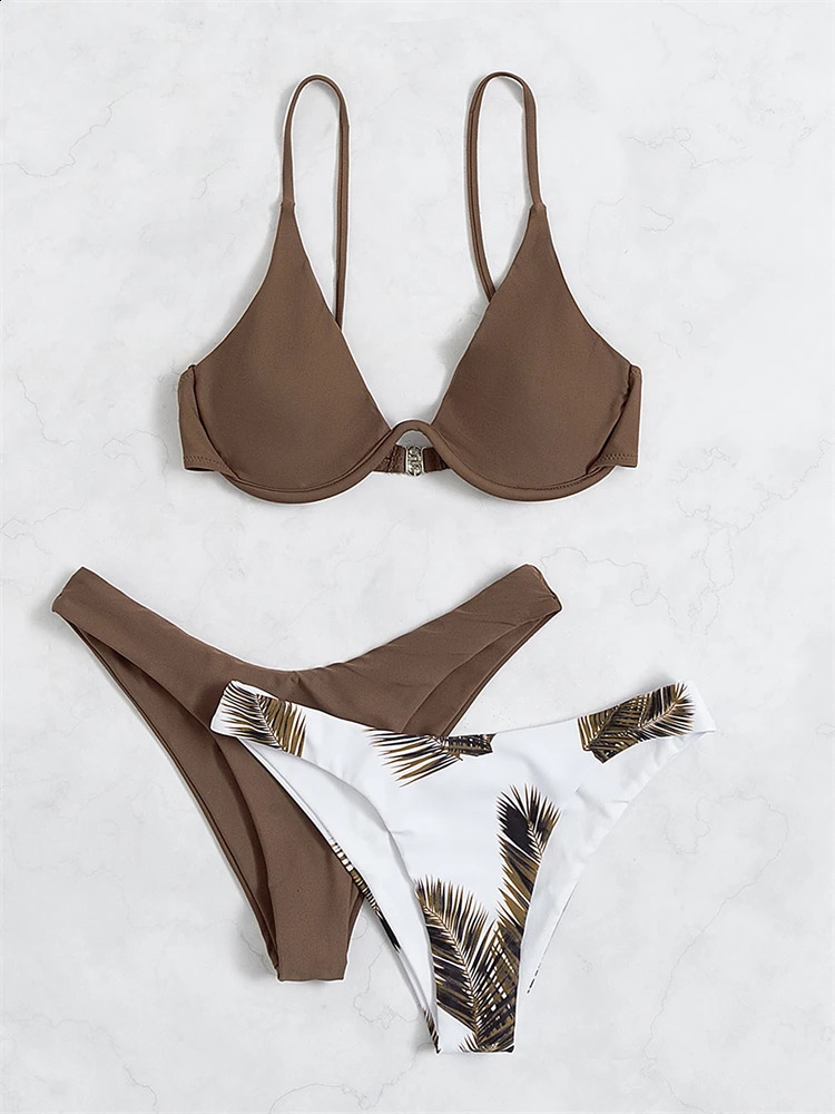 Bikini Women Swimsuit 2024 Solid Print Sling Set Sexy Thong Swimwear Summer 3 Piece Beach Wear Bathing Suit Female 250227