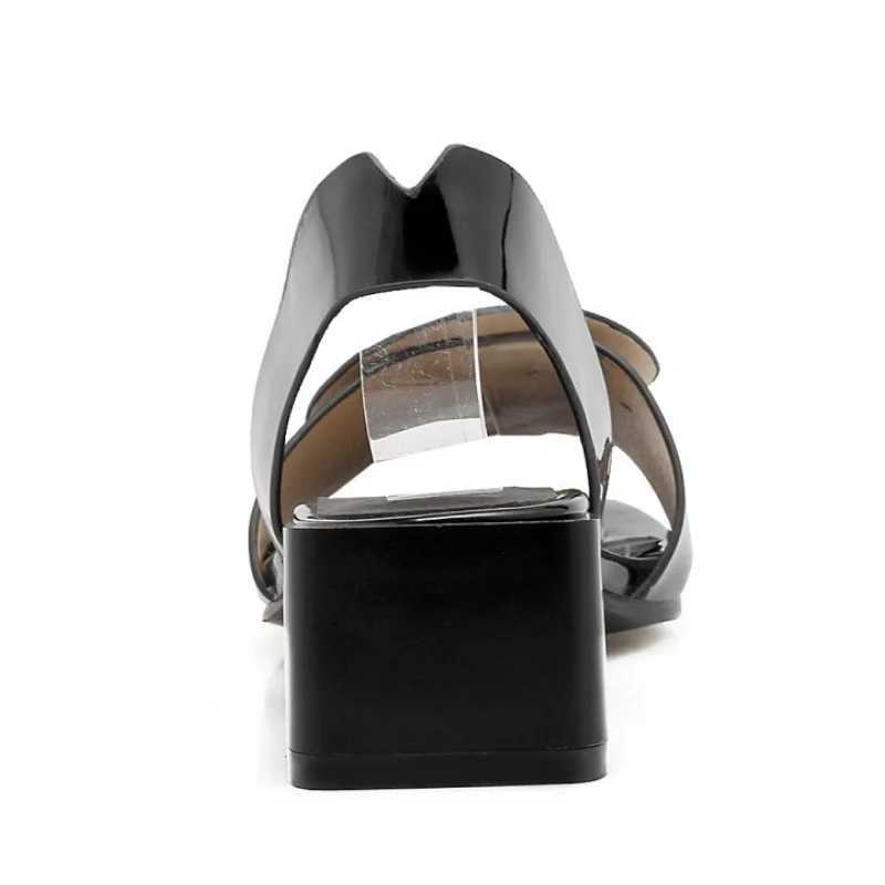 Black White Sandals Wen Summer Square H Slip On Off New Ladies Shoes Cust Patent Leather Sandalias Hot Mujeres Wsh3893 Z250301