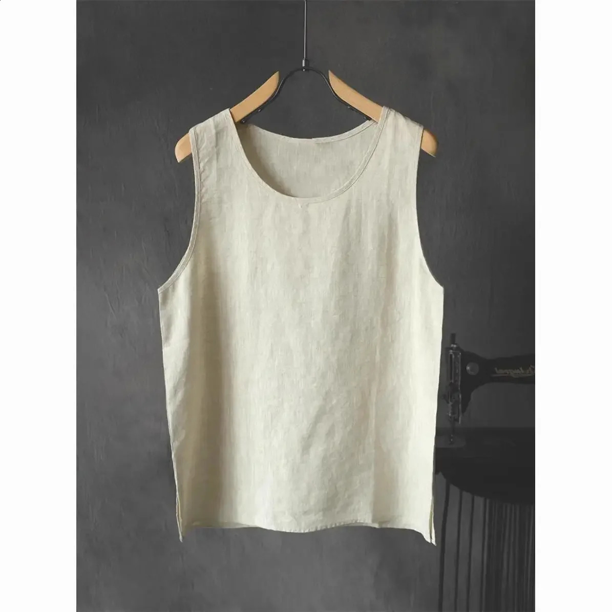 Summer Loose-fit Hemp Vest Tank Top For Men Slim-fit Stylish Solid Color Washable Lightweight Breathable T-shirt 250225