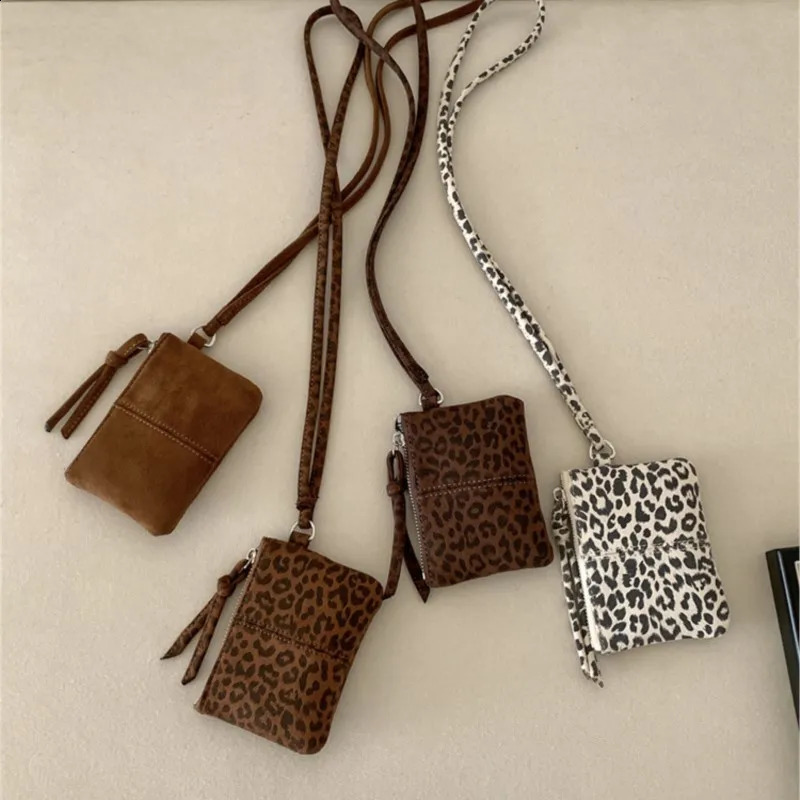 Leopard Print Hanging Neck Wallet For Women Small Square Bag Money Purse Card Holder Fashion Mini Suede Bag Coin Purses 250228