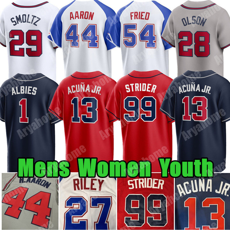 13 Ronald Acuna Jr. Austin Riley Baseball Jersey Matt Olson Harris II Spencer Strider Ozzie Albies Jones Chris Sale Tom Glavine Marcell Ozuna Braves Jurickson Profar