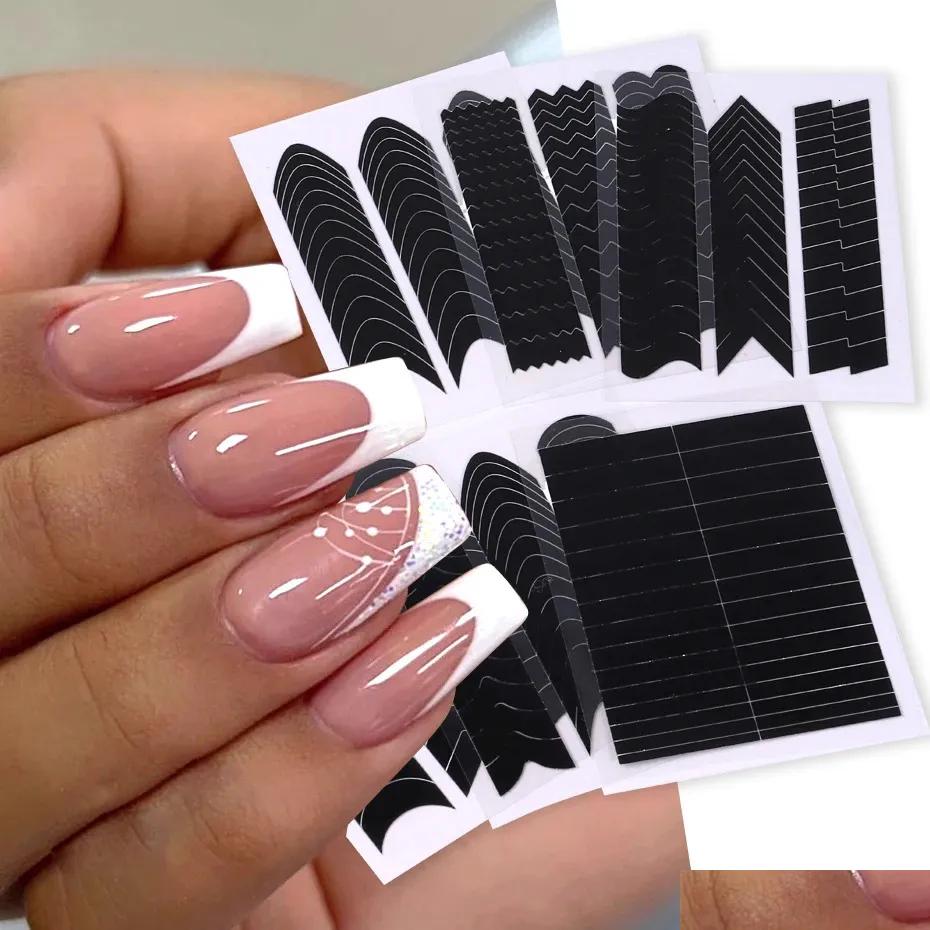 Stickers & Decals French Strip E Nail Art Form Fringe Tip Guides Wavy Oblique Spray Template Creative Stencil Diy Manicure Tools De Dhhlx