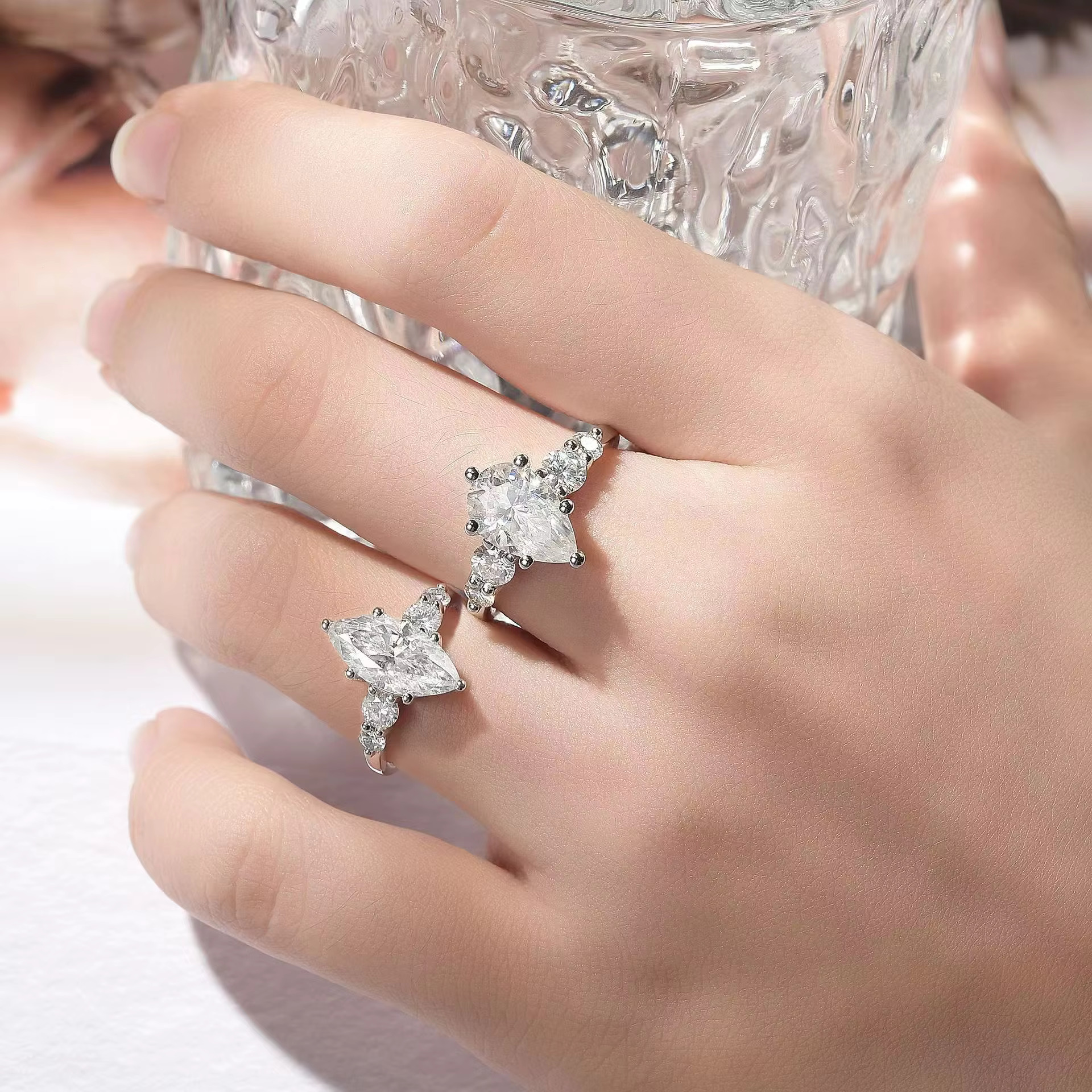 Sterg Sier Moissanite Pear Def Vvs Mossan Rings Marquise Cut Engagement Ring