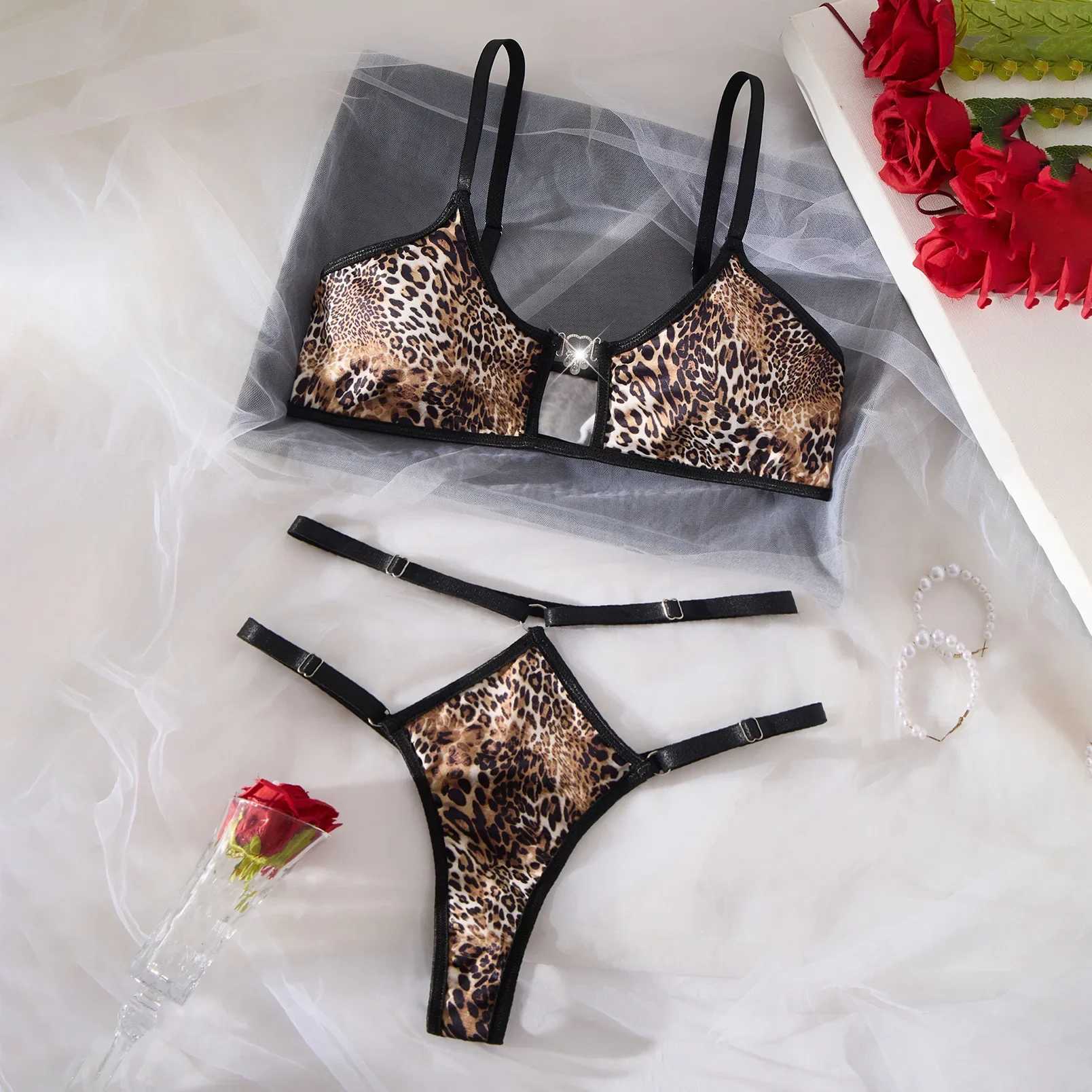 Leopard lace lingerie briefs sets woomen large size sexy underwear ultra-thin push up bra underpants setXJ250301