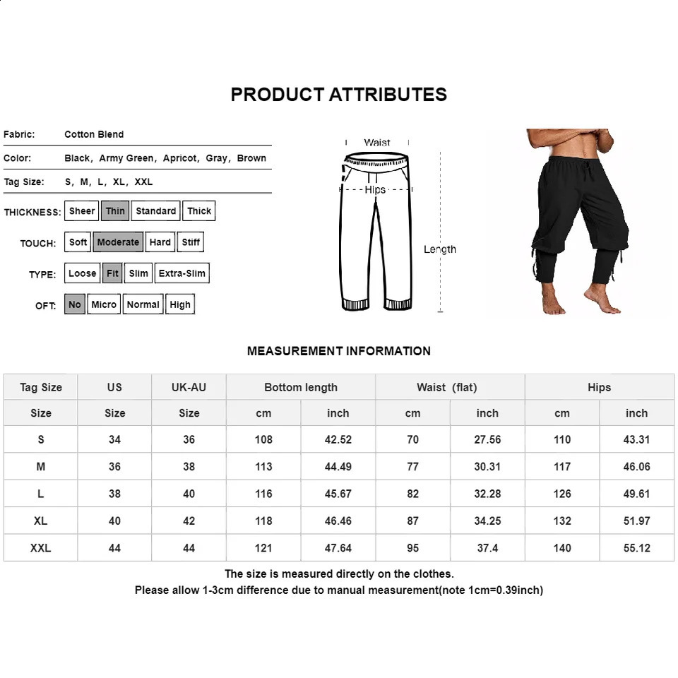 Mens Medieval Pants Pirate Lace Top Renaissance Trouser Retro Viking Mens Brown Black Fancy Dress Party 250228