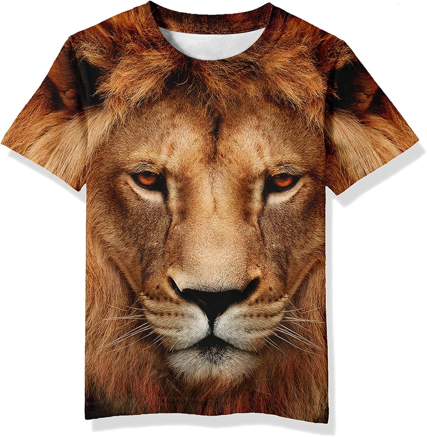 Mens T shirt Teens Boys Girls Shirts 3D Print Colorful Design Graphic Tee Shirt with Short Sleeve tee Casual tops summer clothes Lion pattern