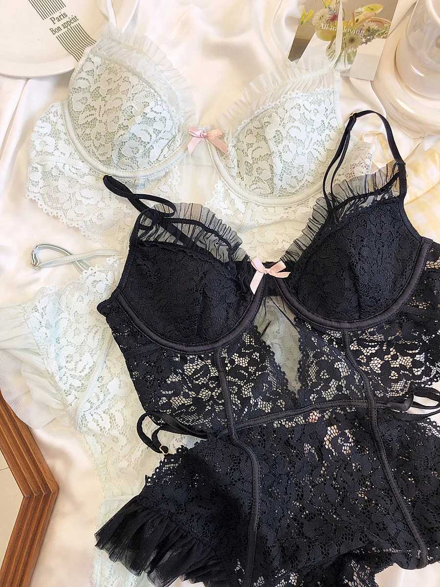 Sexy lace hollowed out one-piece bodysuit private thin section soft steel ring beauty back bra micro shaping lingerieXJ250301