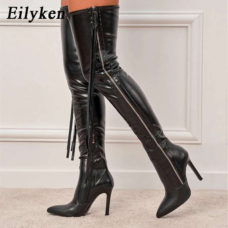 Eilyken Fashion Women Over The Knee Boots High Heels Shoes Sexy Pointed Toe Zipper Winter Long Botas De Mujer