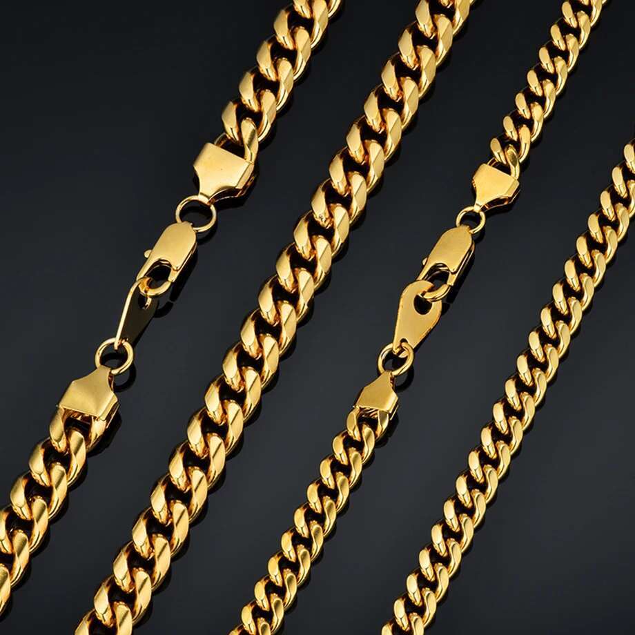 Hiphop Men's Thick Neck Gold Color Stainless Steel Heavy Miami Curb Cuban k Chains For Men Necklaces Male Jewelry