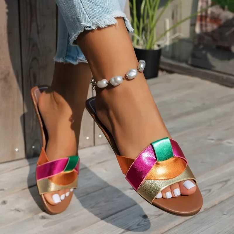 Fiable Color Design Flat Bott Wens Slippers 2025 Summer New Style Braided Cfortable Casual Slippers for Wen Y250301