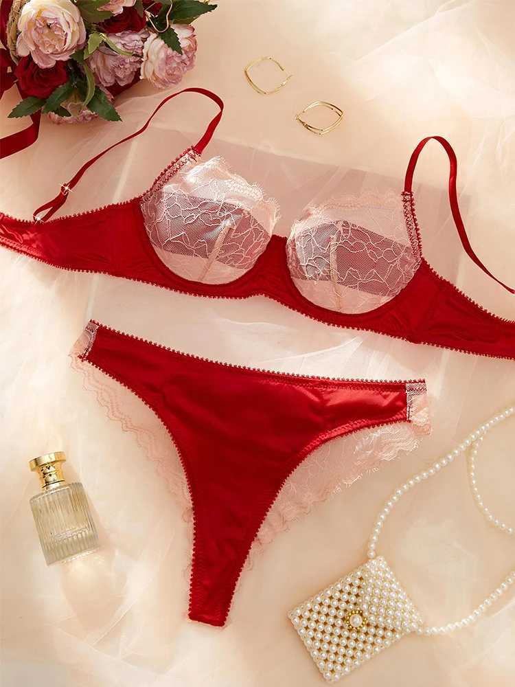 Lingerie Sexy Hot Lace Transparent Female Underwear Romantic Red Bra Sets Sexy Girl Intimate Outfits Push Up Ensemble LingerieXJ250301