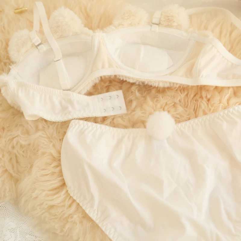 2Pieces Anime Lingerie Soft Underwear Comfortable Plush Bra Panty Set Cartoon Cats Bra and Panties for Womens GirlXJ250301