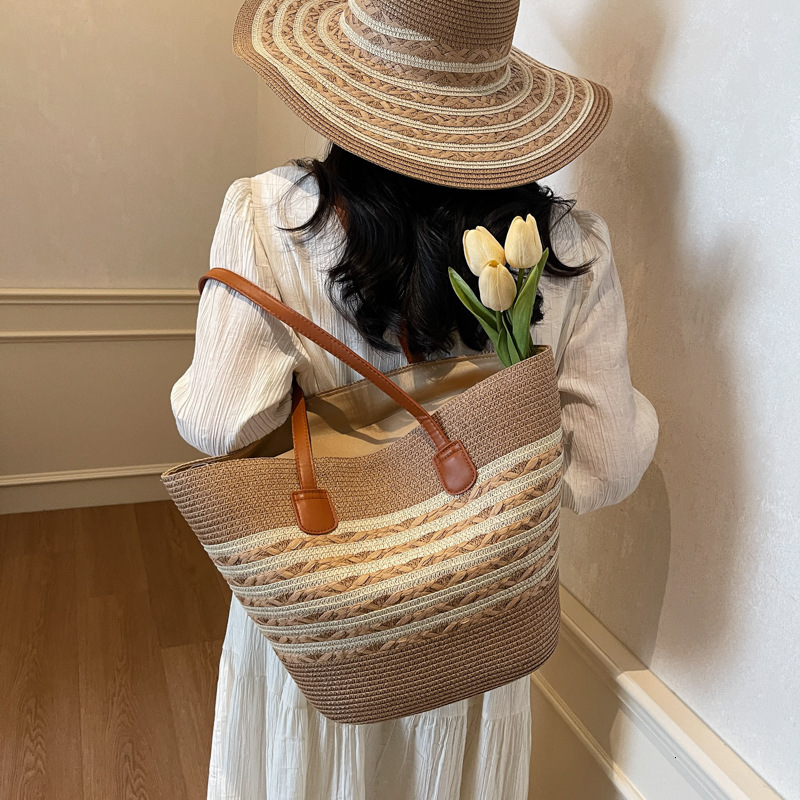 Summer beach vacation grass woven for women fashionable commuting shoulder tote bag trend #swissmilitary