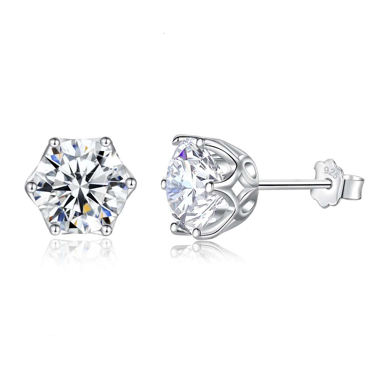 Sterg Sier Classic 6 Prongs Moissanite Earrings Studs With Certifcate D Color VVS1 Trendy Fine Jewelry