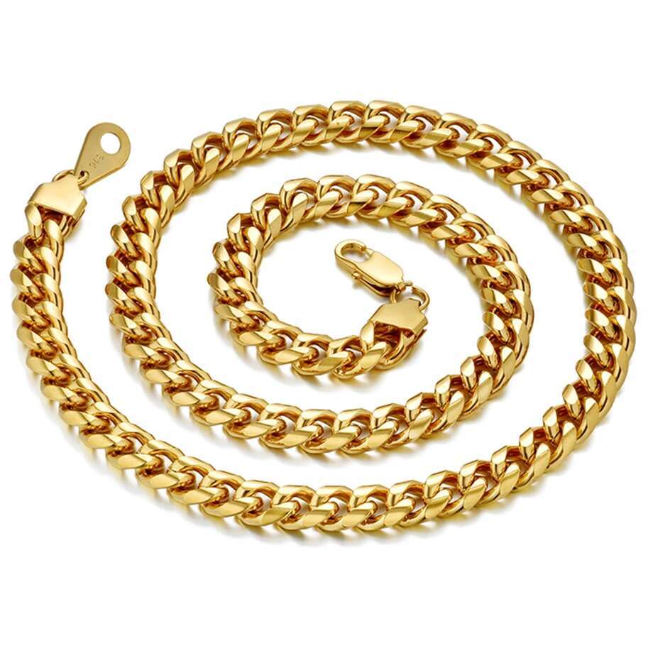 Hiphop Men's Thick Neck Gold Color Stainless Steel Heavy Miami Curb Cuban k Chains For Men Necklaces Male Jewelry