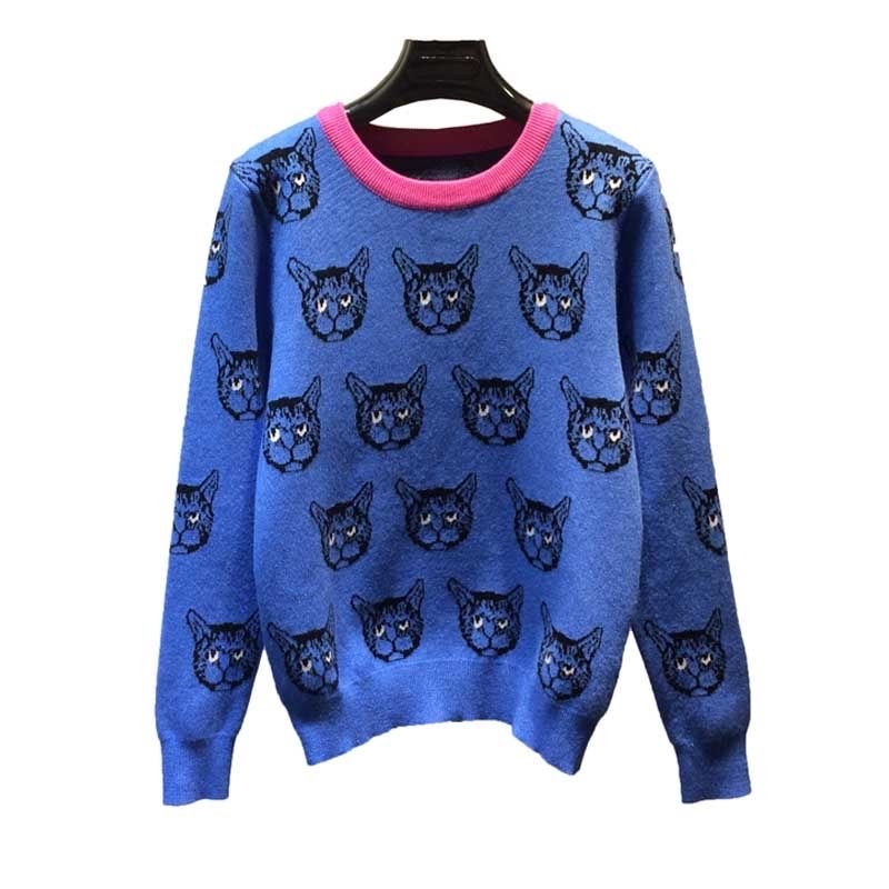 Luxury Sweaters Cat Head Pattern Knitwears Womens Long sleeve High Collar Jumper Autumn Winter Sweater Women Pullover