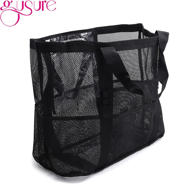 Gusure Large Capacity Mesh Shopping For Women Reusable Transparent Fashion Shoulder Bag Beach Bag Casual Travel Handbag 250305