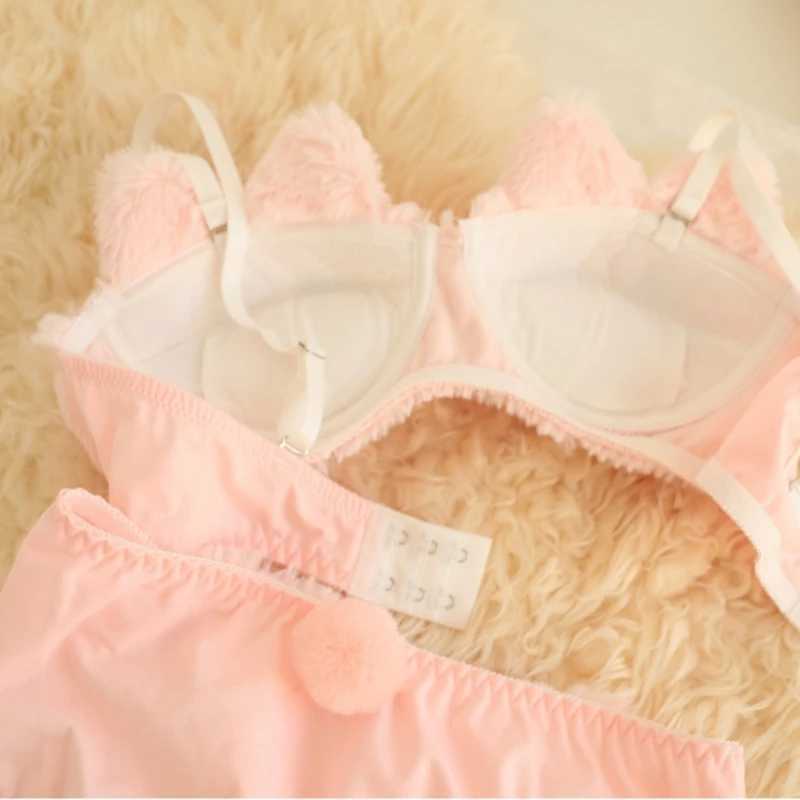 2Pieces Anime Lingerie Soft Underwear Comfortable Plush Bra Panty Set Cartoon Cats Bra and Panties for Womens GirlXJ250301