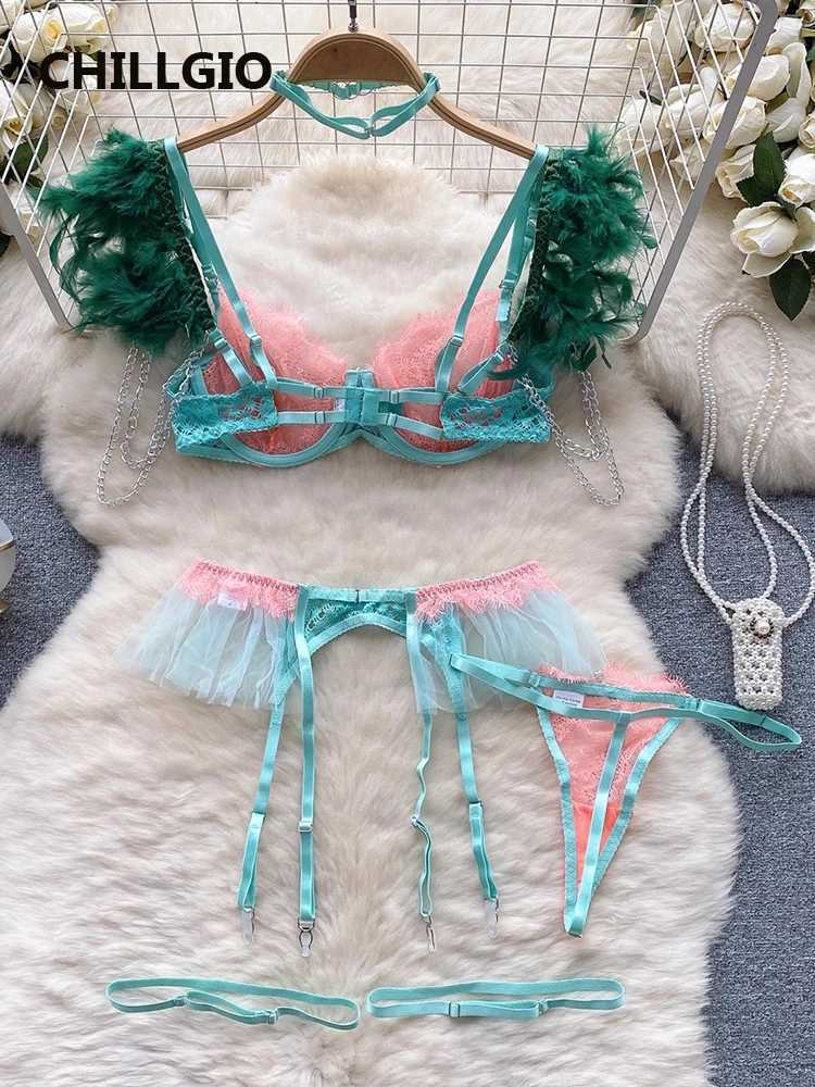 CHILLGIO Women Sexy Hot Lace Bra Brief Suits Vintage Feather Patchwork Lingerie Erotic Bodycon Fashion Intimate Underwear SetsXJ250301
