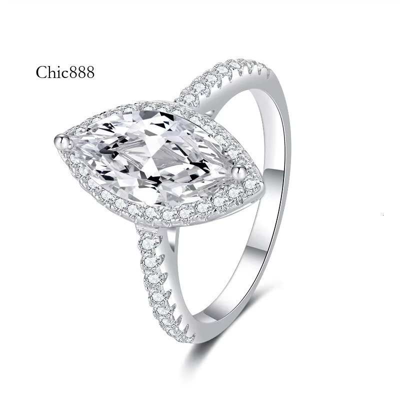 9 Hot Sale Sterg Sier Fine Jewelry 1CT 2CT Horse Eyes Moissanite Engagement Wedding Ring for Women 2024