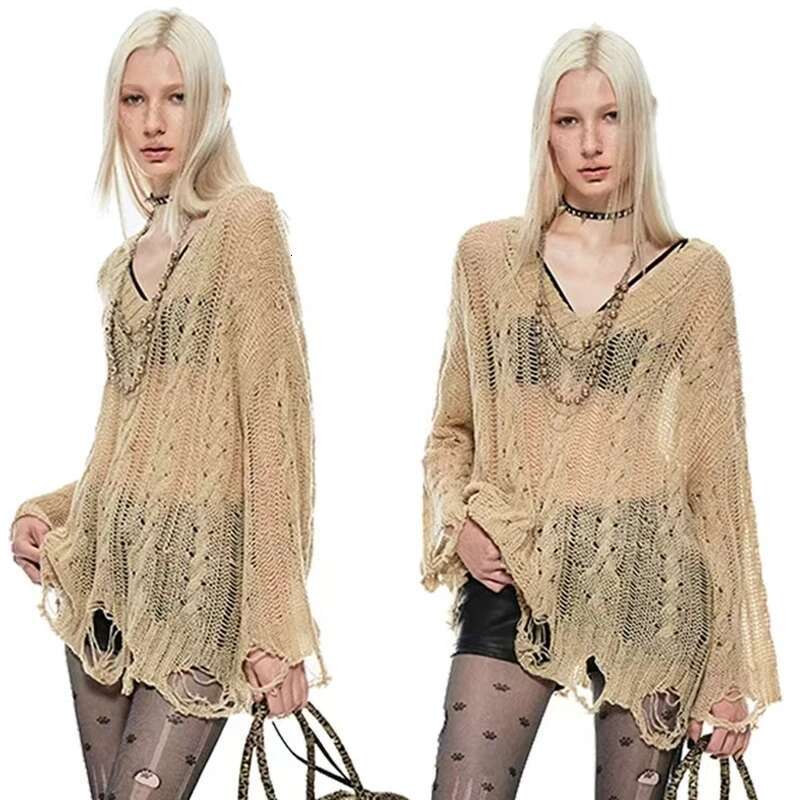 Hole Hollow Out Y2K T-shirts Batwing Sleeve Knitted Shirt For Women Loose Streetwear Tops Spring Autumn 2024