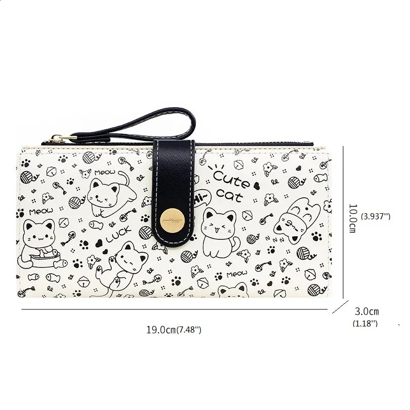 Cute cartoon long wallet womens multifunctional card wallet cat pattern clutch bag womens zipper coin wallet 250228