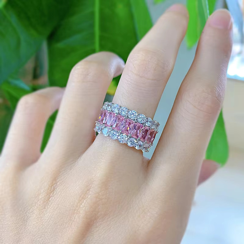 S925 Sterling Silver Jewelry High-level Simulation Moissan Diamond pink Diamond Ring Temperament Diamond Wedding Ring