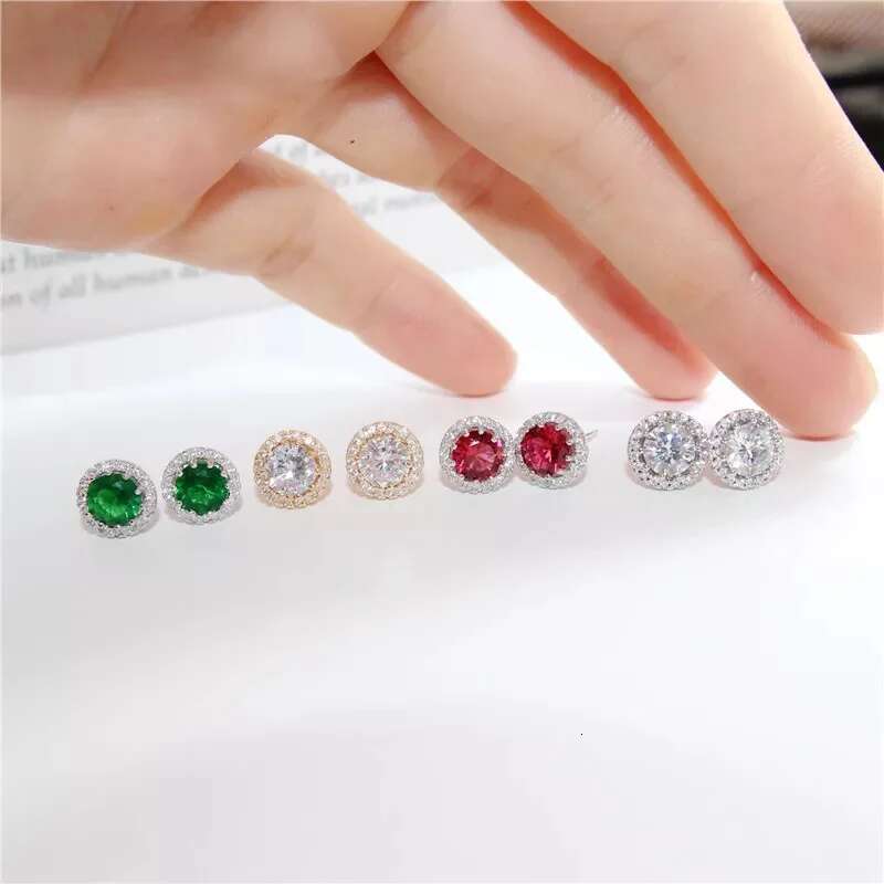 Sterg Sier Trendy Round Crystal Stud Earrings For Women Girls Wedding Engagement Fashion Jewelry