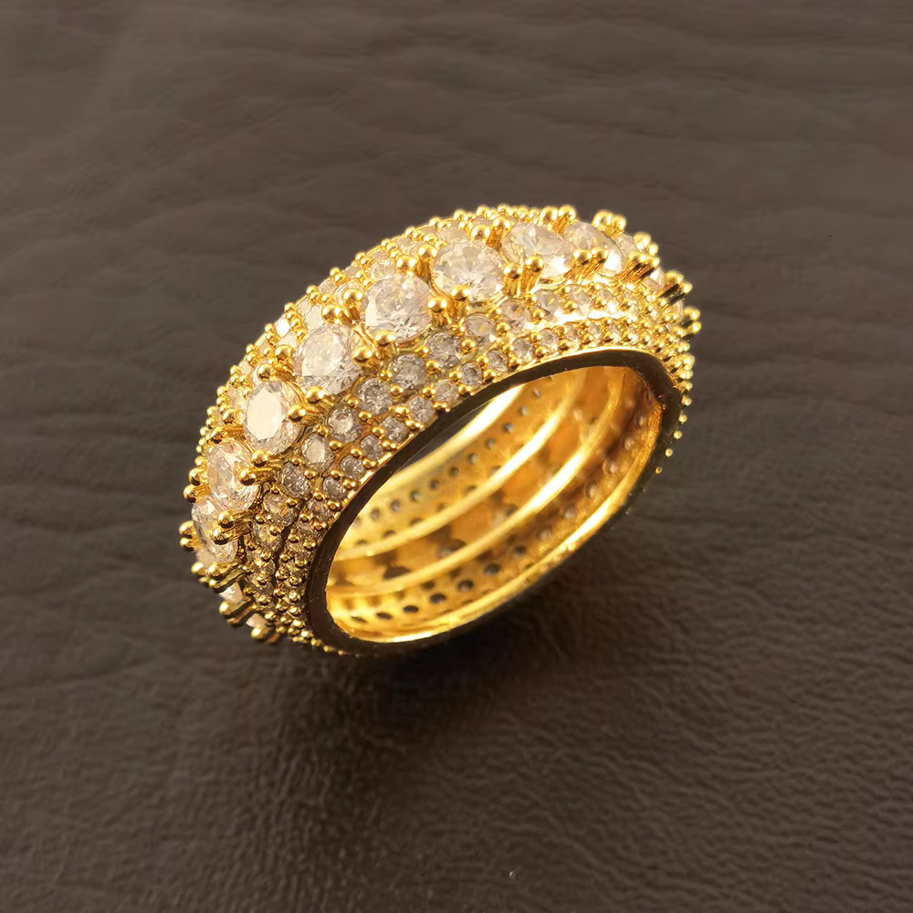 Fashion Selg Hiphop Gold Plated Unisex Iced Out CZ Royal Lab Dia Wedding Engagement Band Ring
