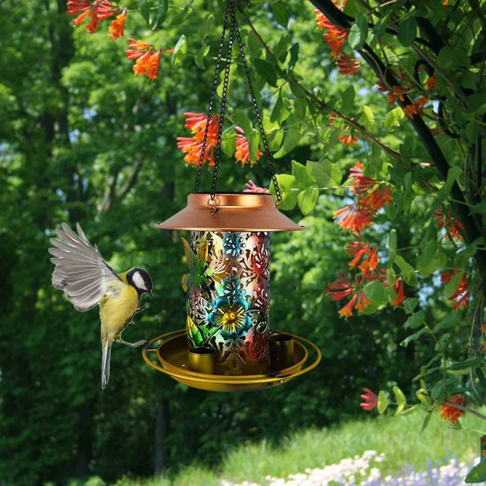 Solar Energy Bird Feeder Waterproof Solar Light Wild Hanging Bronze Metal Tray Solar Lantern for Outdoors Garden Tree DecorationC250301
