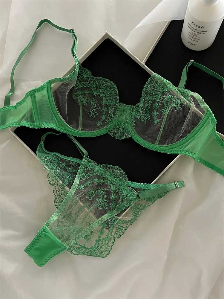 Women Green Lace Underwire Exotic Sets Sexy Sensual Brassiere Lingerie Set Underwear Set Perspective Bralette Bra and Panty SetXJ250301