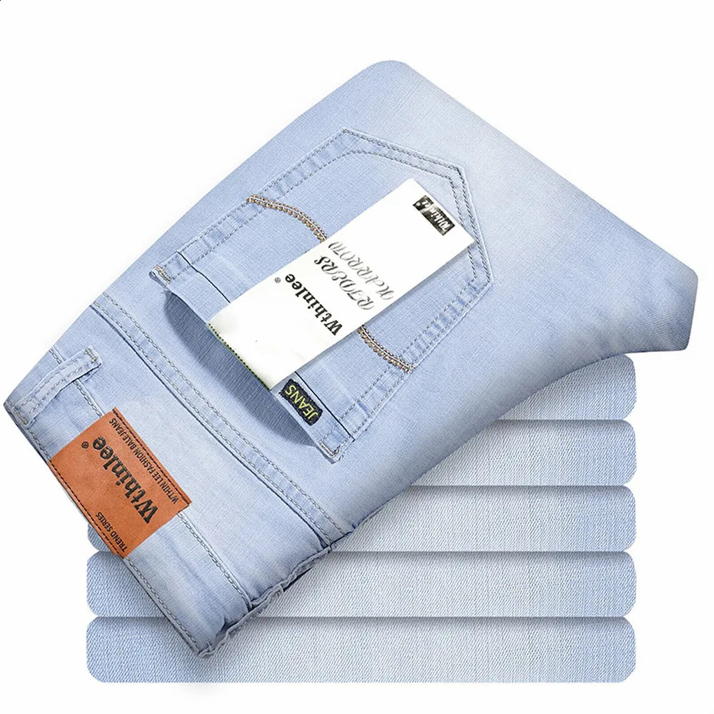 Wthinlee Spring Summer Business Jeans Men Light Blue Casual Straight Stretch Fashion Classic Work Denim Trousers Clothing 250228
