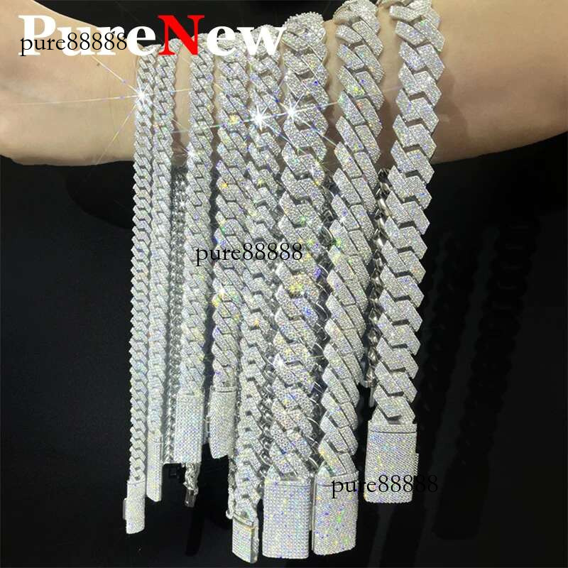 6/8/10/12/15mm Hip Hop Jewelry Men's Sier Plated Gold Unisex Full Moissanite Cuban Bracelet Chain GRA