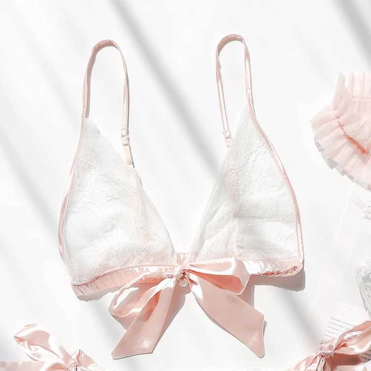 New Lotus Leaf Bow Ruffle Bralette Home Textile Bra Underwear Set Non Silk Satin Bra Shorts Set Underwear Womens BraXJ250301