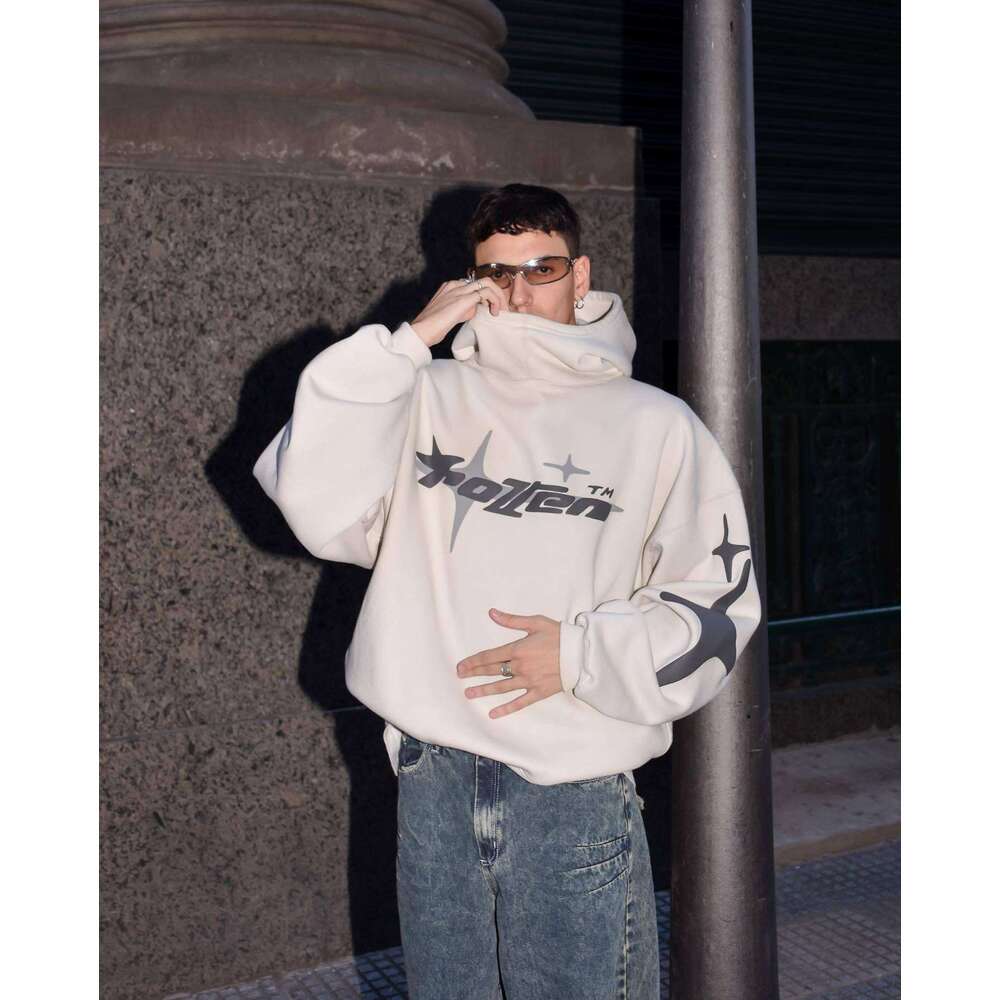 American street men's and women's loose hoodie Y2K star letter print casual trendy design high neck top gift for man