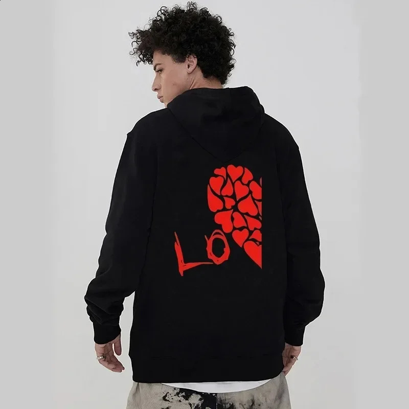 Love Heart Printed Couple Hoodies Set Womens Sportswear Couple Hoodie Casual Floral Valentines Day Gift 250228