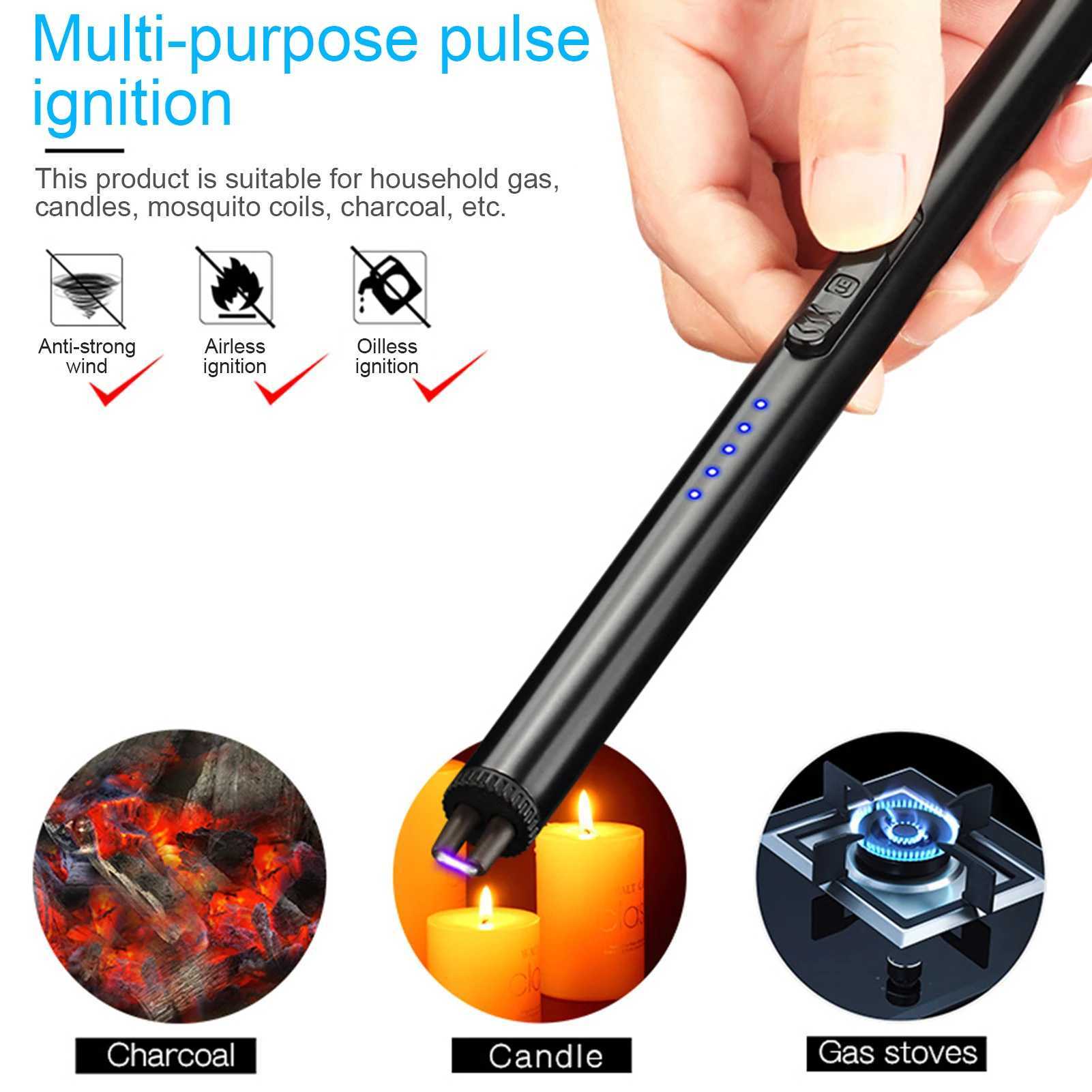 Electric Arc BBQ Lighter USB Rechargeable Lighters Windproof Flameless Plasma Ignition Long Gas Lighter Gas Stove Candle LighterT250301