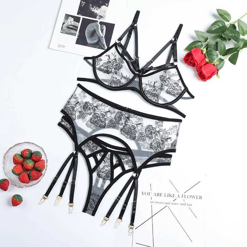 Miflame-Fashion lace embroidery lace stitching cross sexy lingerie setXJ250301