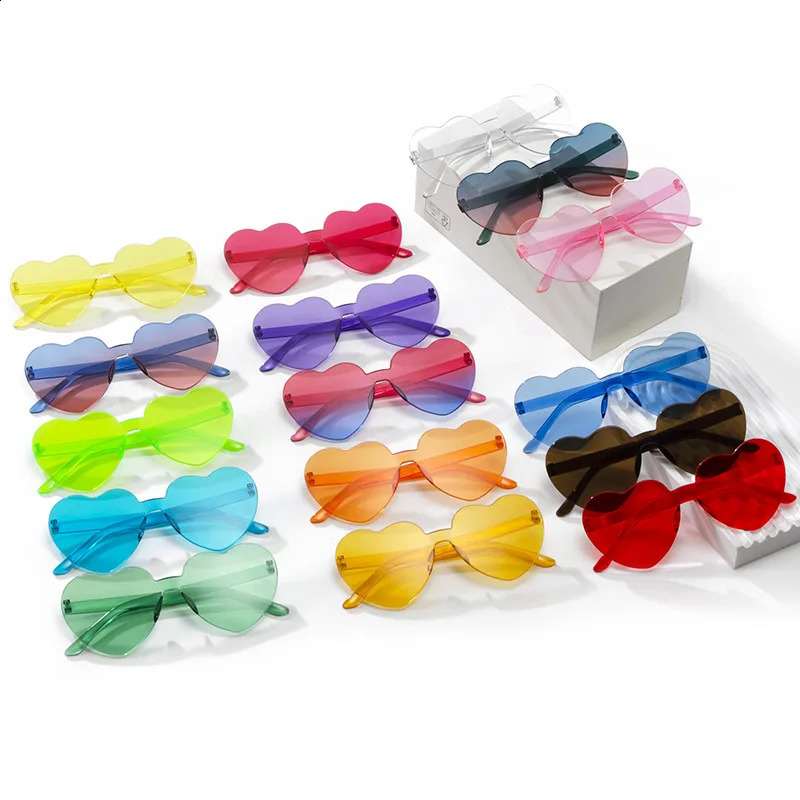 1/3/12/20PCS Heart Sunglasses Love Sunglasses Jelly Color Frameless Heart-shaped Glasses Color Glasses 250221