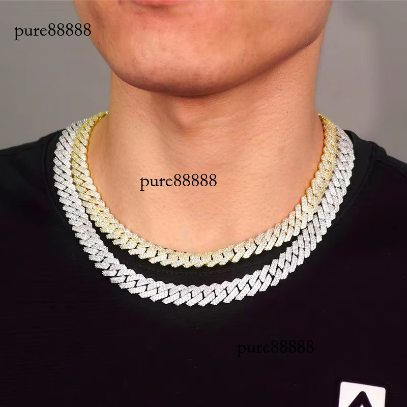 Hip hop 2 rows 12mm pure sier platinum gold-plated chilled VVS silica Cuban chain rock jewelry