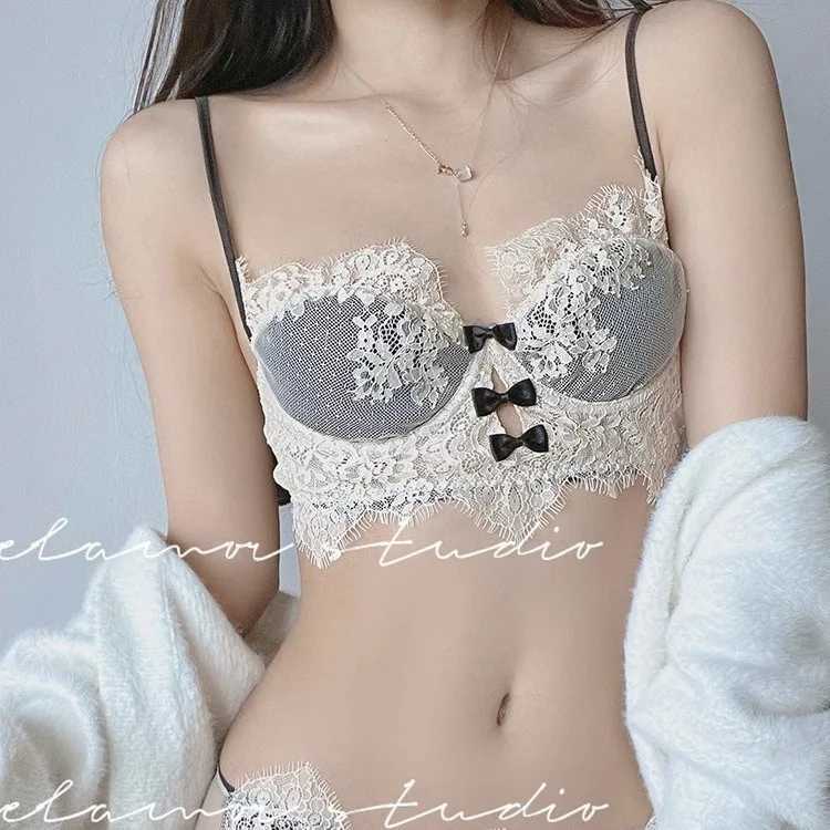 French sexy eyelash lace lingerie set with large chest and small push up anti sagging braXJ250301